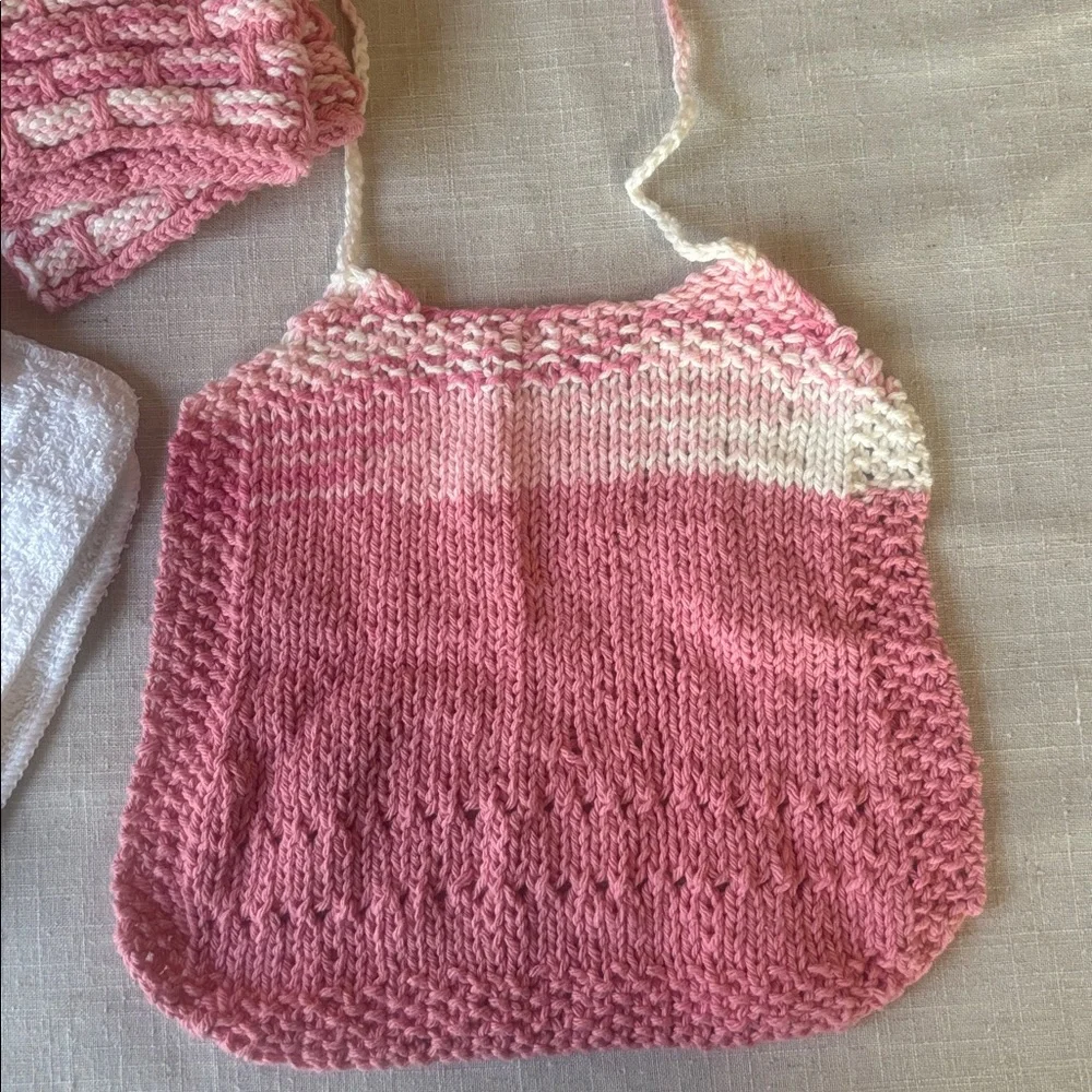 Handmade Bibs & Baby Washcloth in Heart Basket